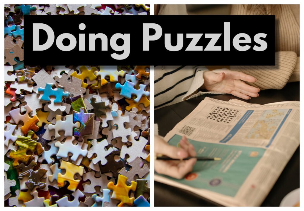 Gathering around a puzzle is one of the brain-healthy social activities for the elderly.