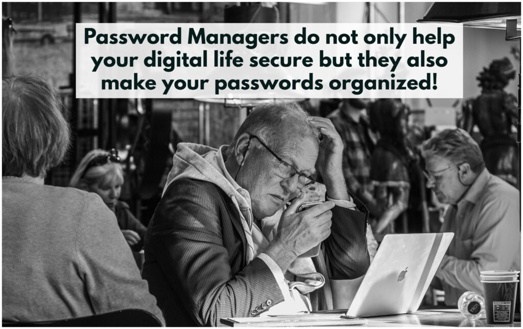 An elderly trying to remember his password becaused he is not using a password manager.