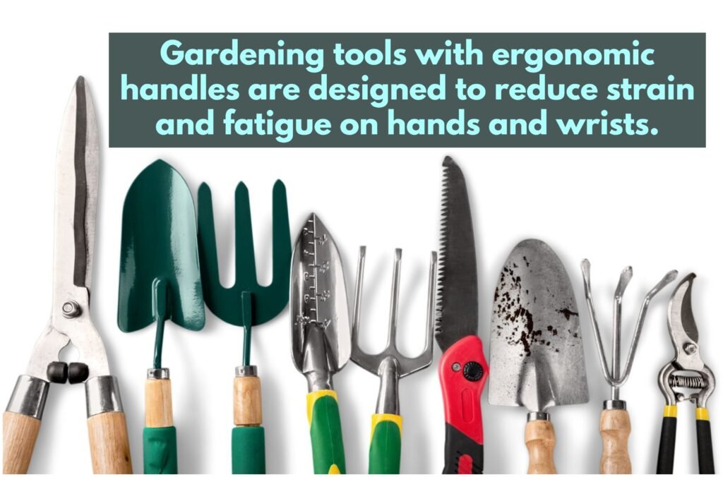 Ergonomic gardening tools reduce strain and fatigue on hands and wrists.