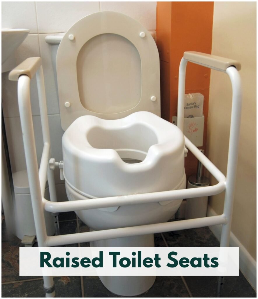 Raised toilet seats can be installed on top of the existing toilet seat, or the original seat can be removed and replaced with the raised seat.