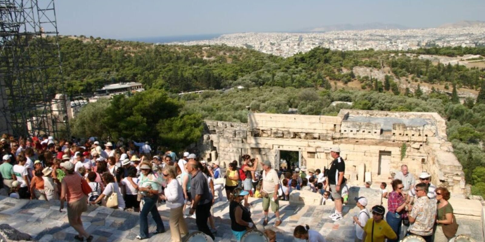 An image of tourists taking part in a senior vacation to Athens.