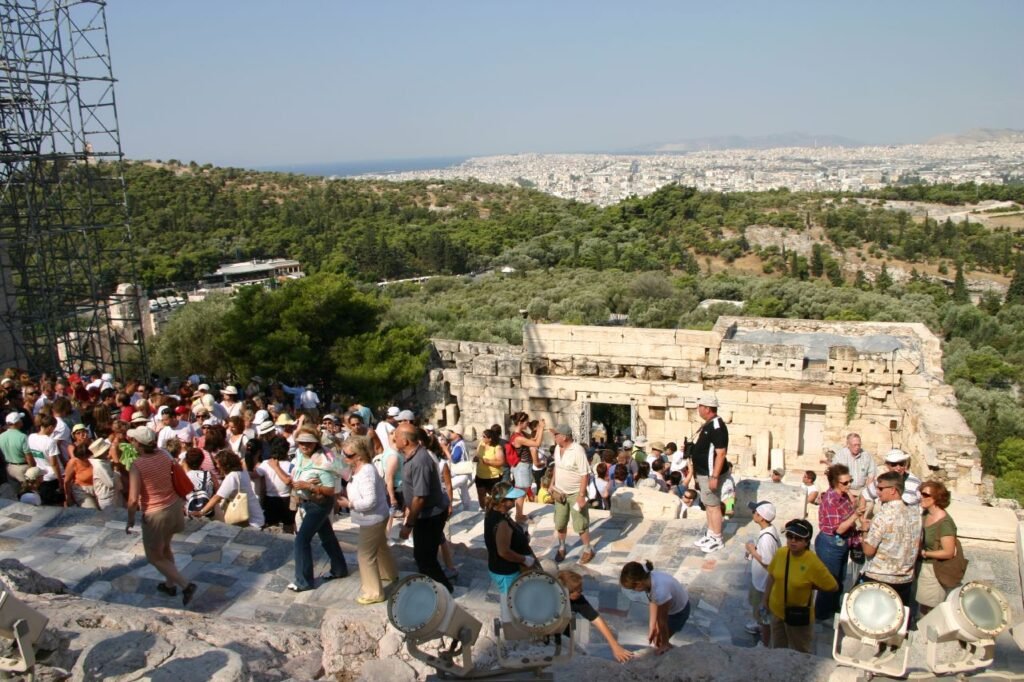 An image of tourists taking part in a senior vacation to Athens.