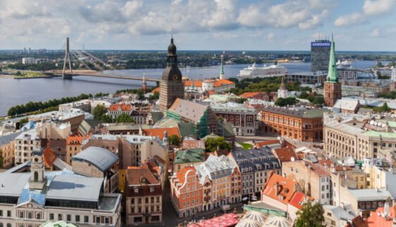 An aerial image of Latvia's capital for the article "senior vacations to Riga."