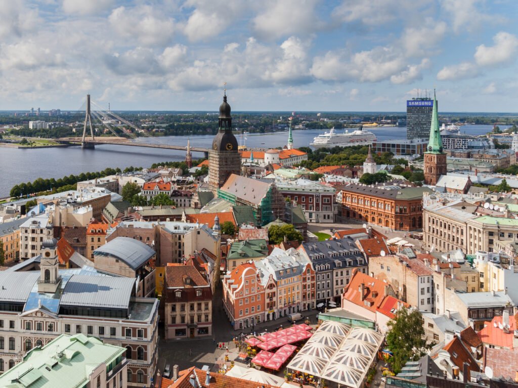 An aerial image of Latvia's capital for the article "senior vacations to Riga."