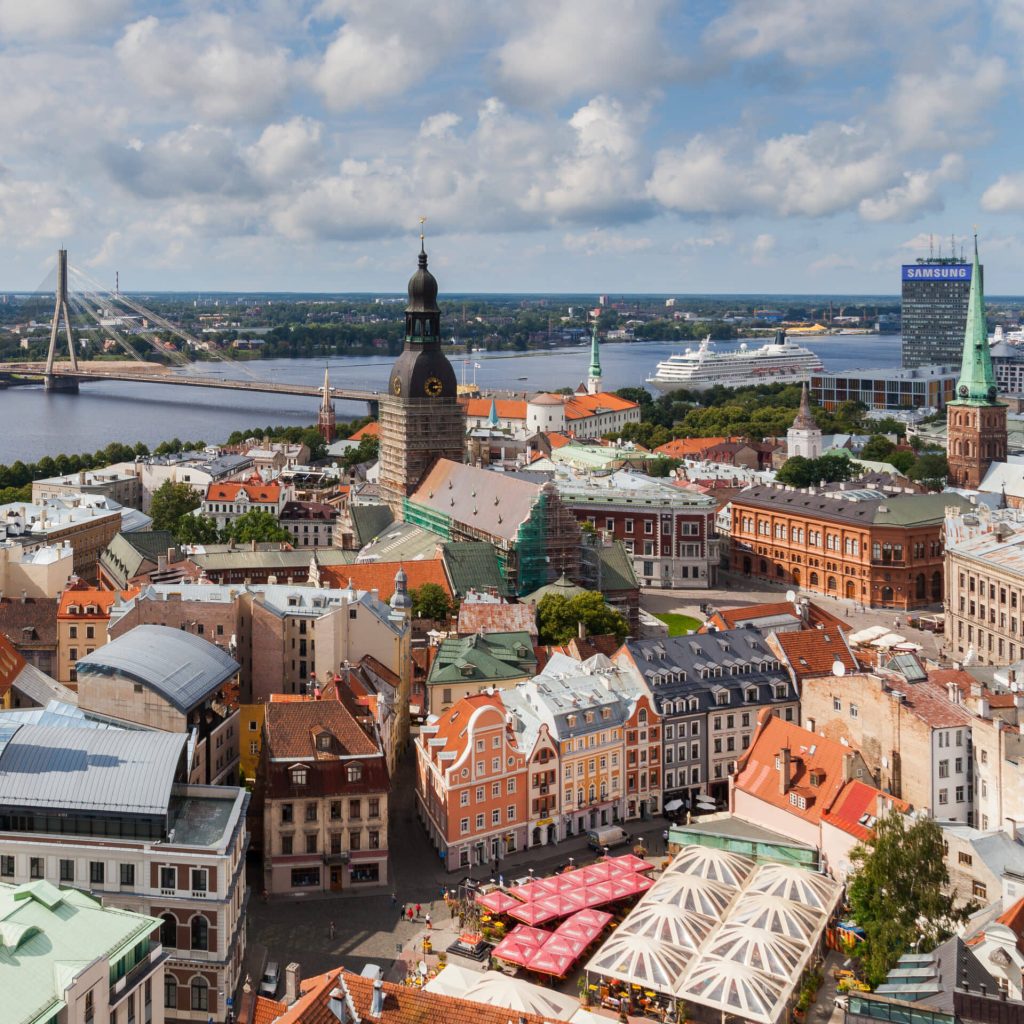 An aerial image of Latvia's capital for the article "senior vacations to Riga."