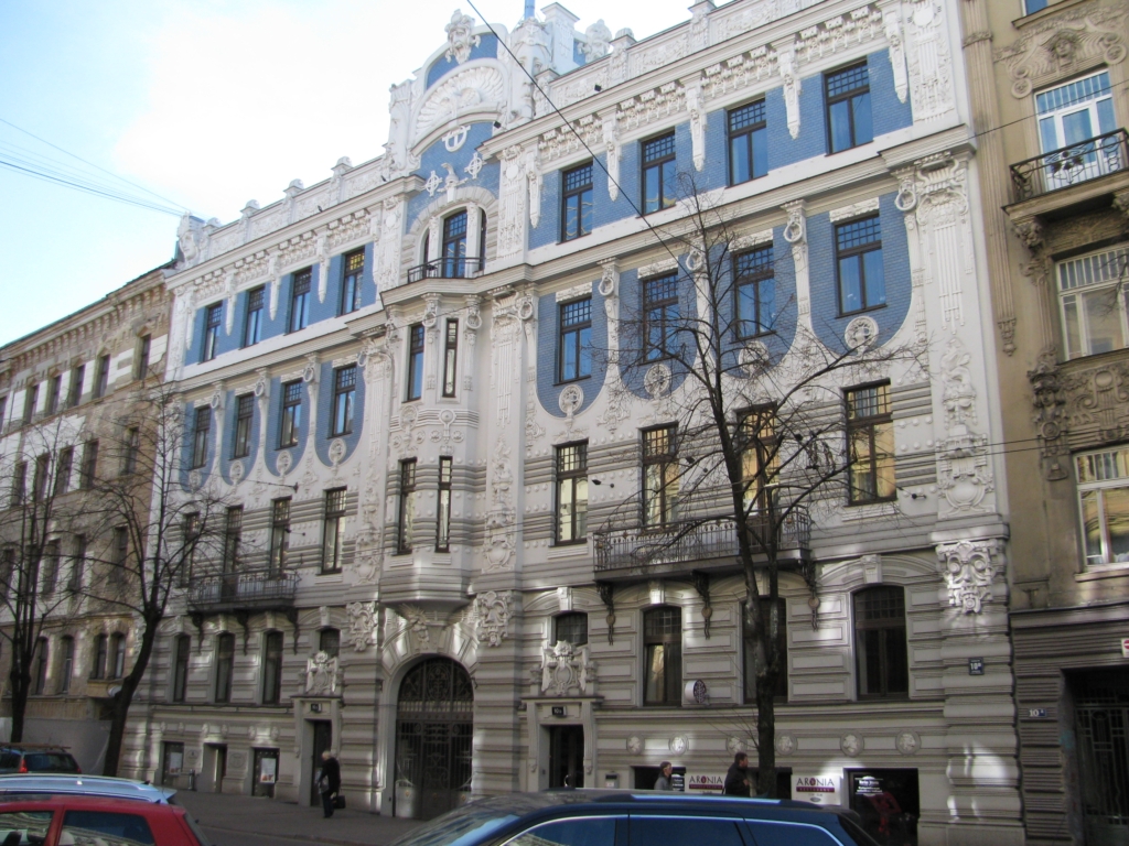 An image of a Art Nouveau District building with a unique architectural design. 