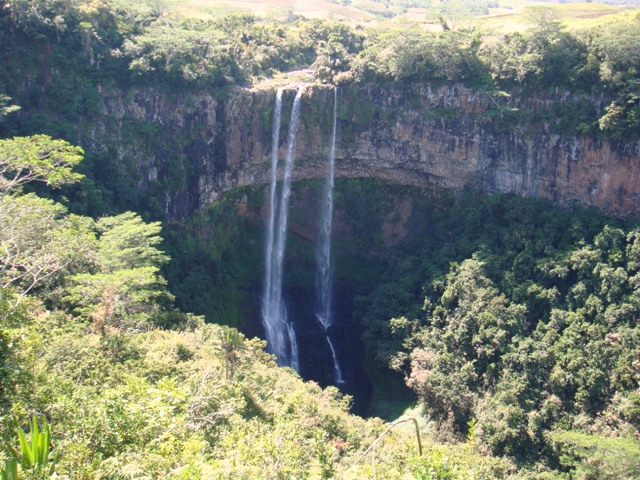 An image of a waterfall within the Black River Gorges National Park.