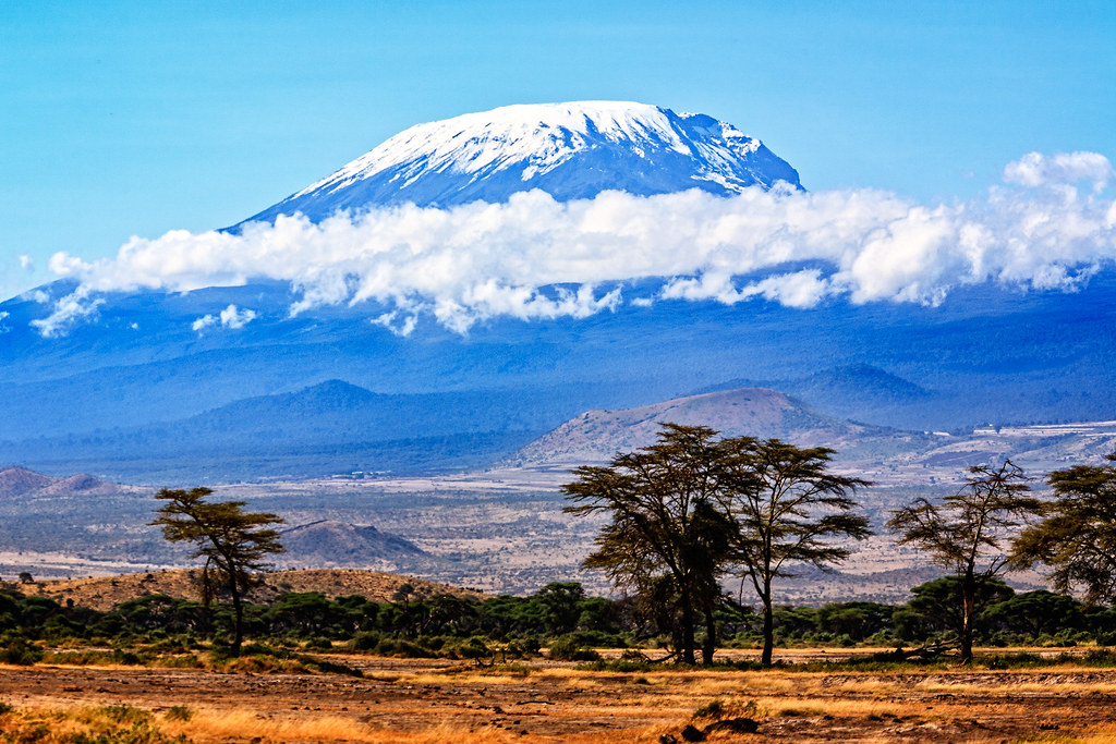 An image of Mt. Kilimanjaro from a valley.