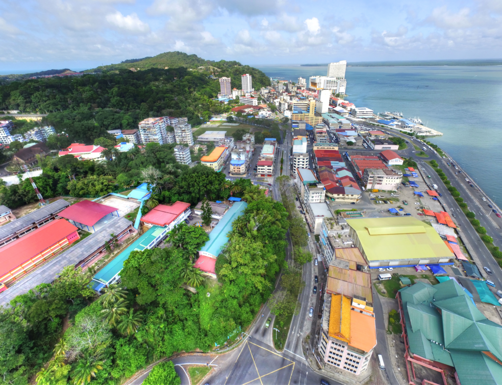 An aerial view of the Sandakan city.