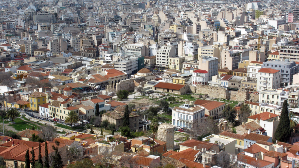 An aerial view of Plaka in Athens.