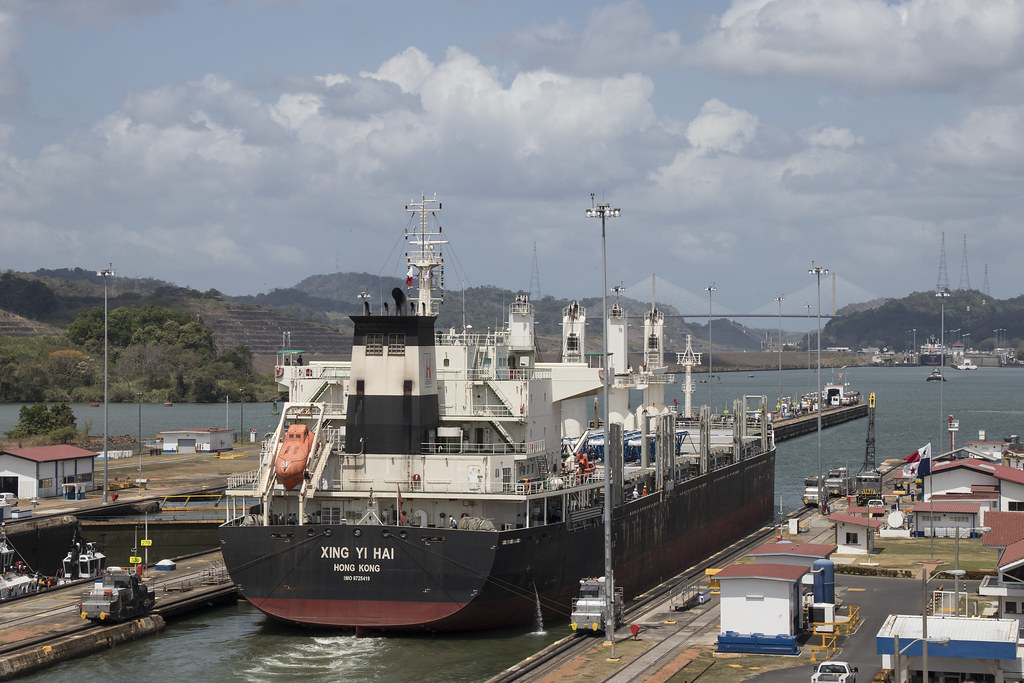 An image of the Panama Canal's Miraflores Locks. 