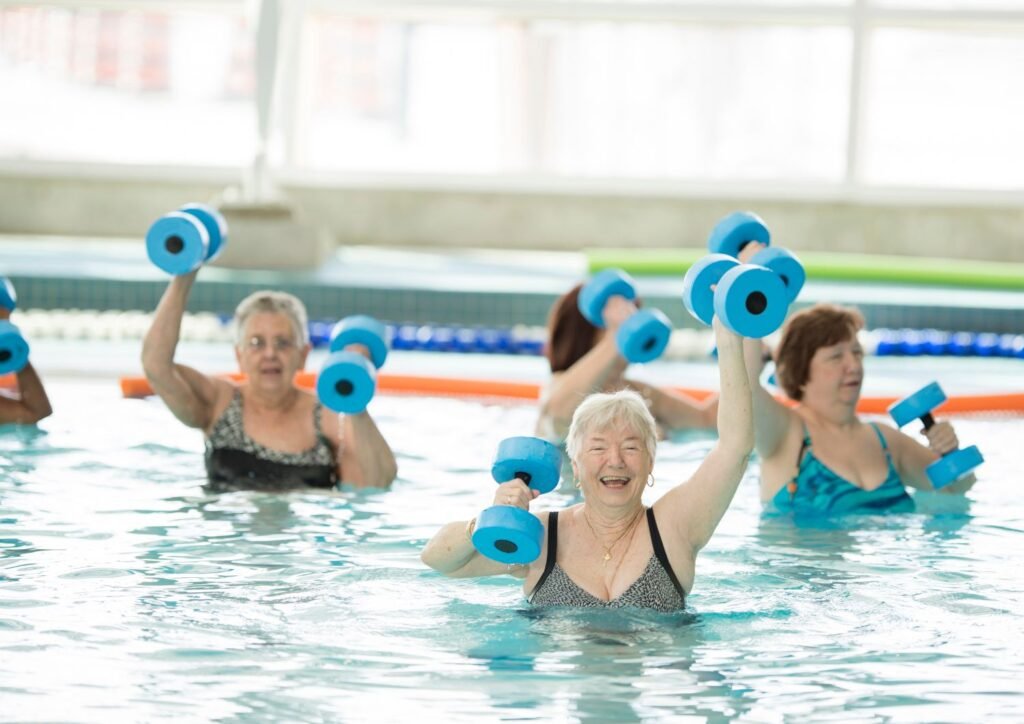 Water aerobics is a gentle pool exercise for seniors that keeps their bodies active and is easy on their joints.