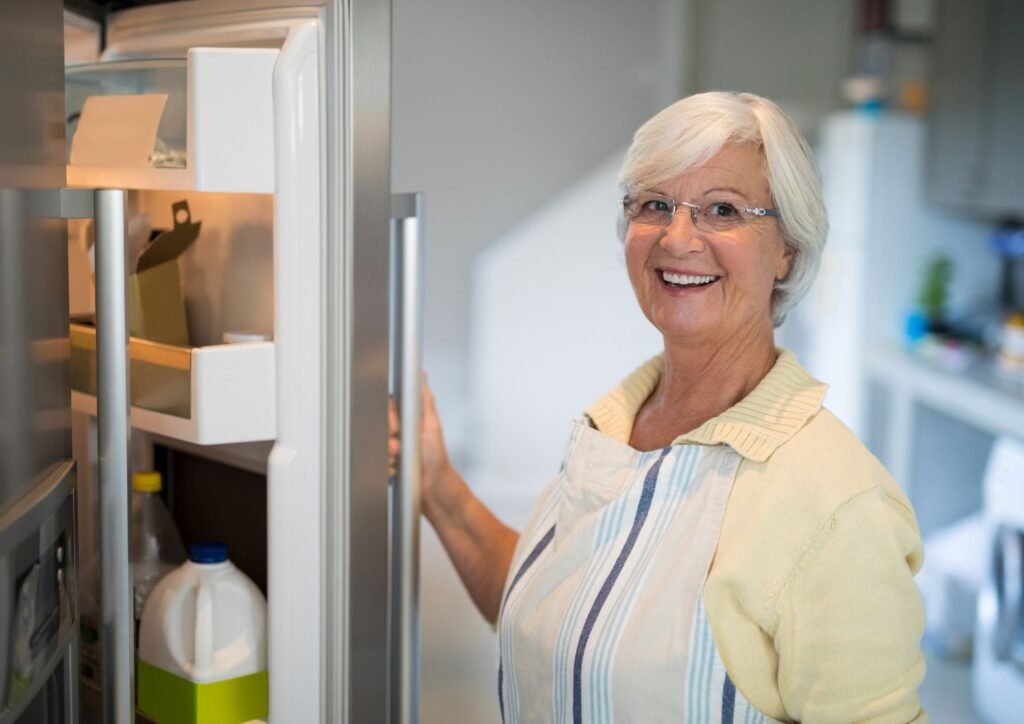 Senior-friendly fridges should have easy-to-use features like long, single-piece handles.