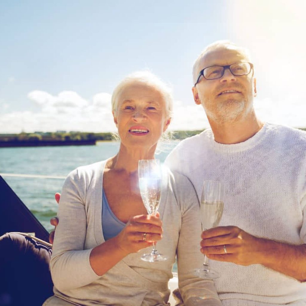 An image of a senior couple on a cruise retirement trip.