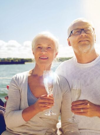 An image of a senior couple on a cruise retirement trip.