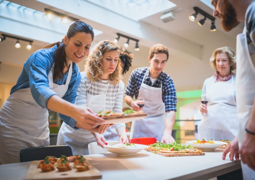 enjoying a cooking class