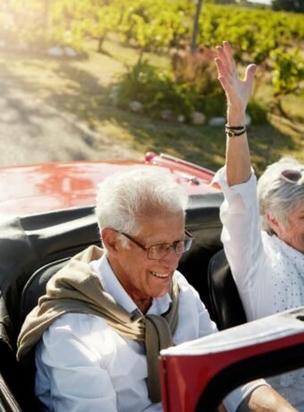 An image of retired couples driving for an article about how to find purpose in retirement.