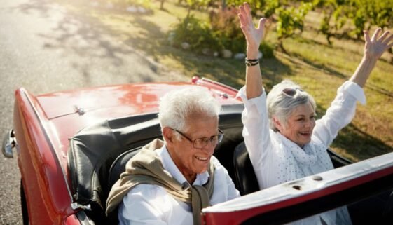 An image of retired couples driving for an article about how to find purpose in retirement.