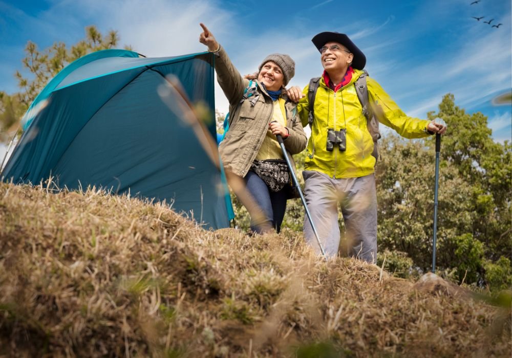 An image of senior couples on a camping trip. 