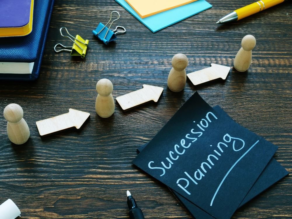 An image of various office objects for an article about succession planning.