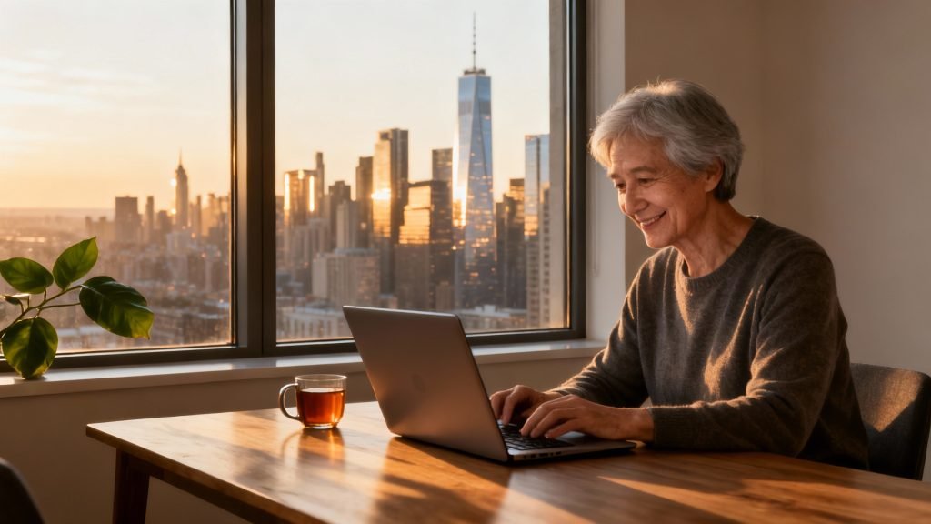 An older woman writing her memoir