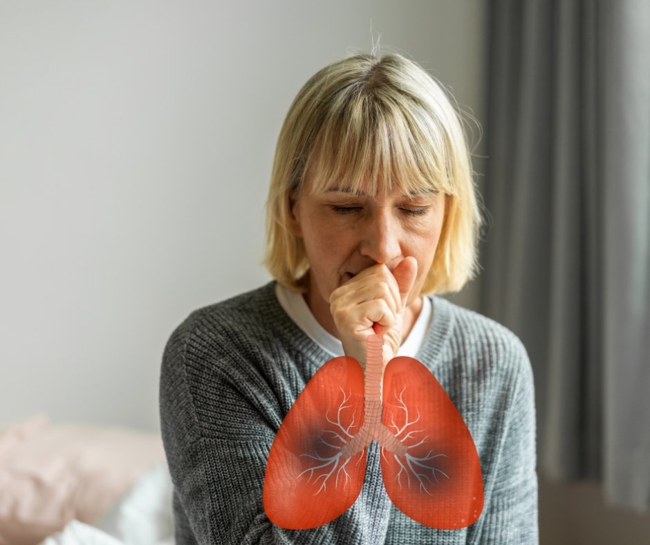 A mature woman with difficulty in breathing 